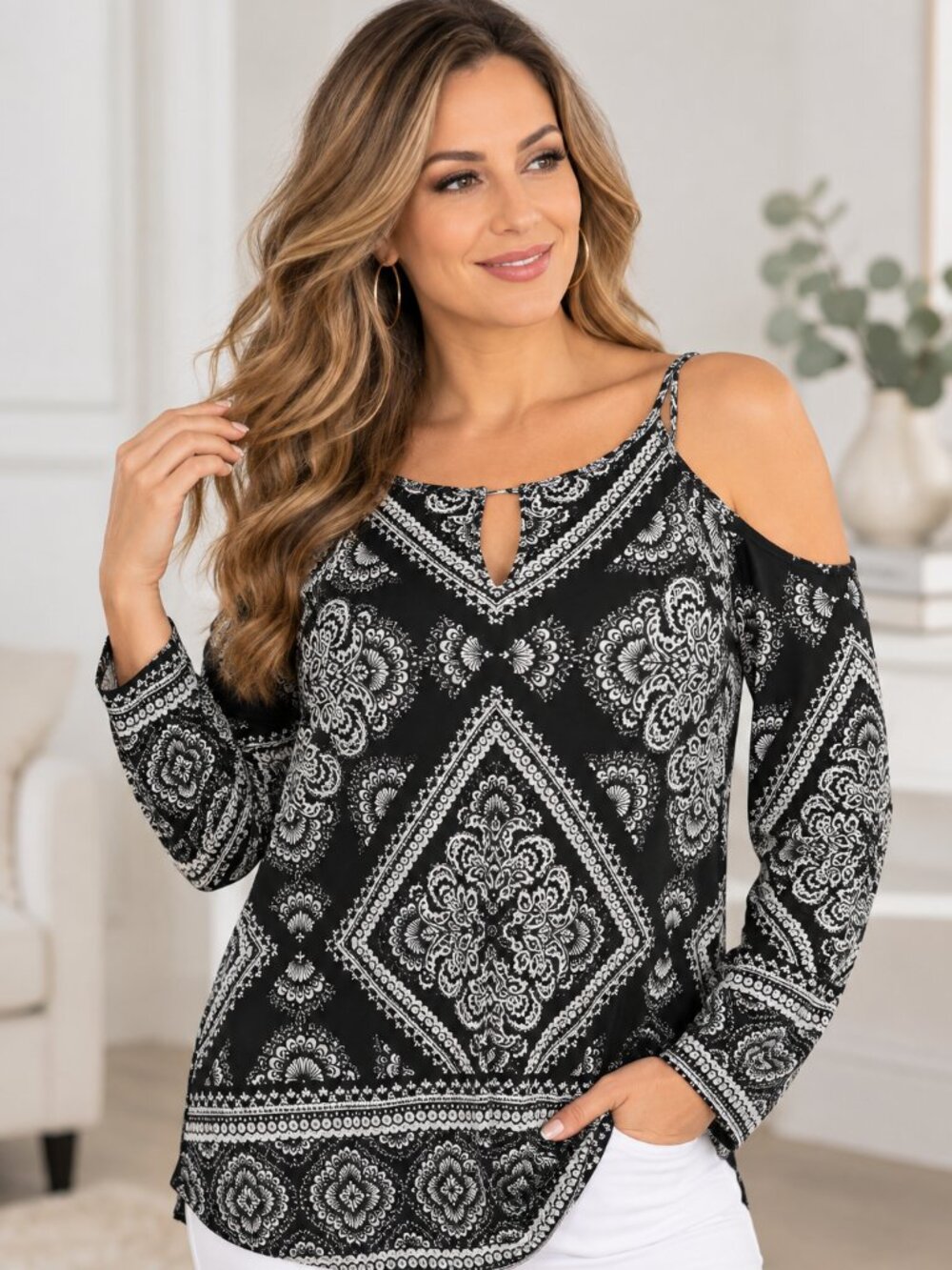 INC International Concepts Women's Cold Shoulder Paisley Top – Size XL